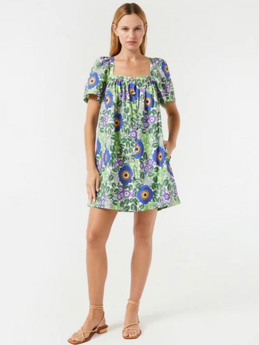 RHODE Sarina Mini Dress Wisteria Aura Blossom Floral Cotton NWT XS